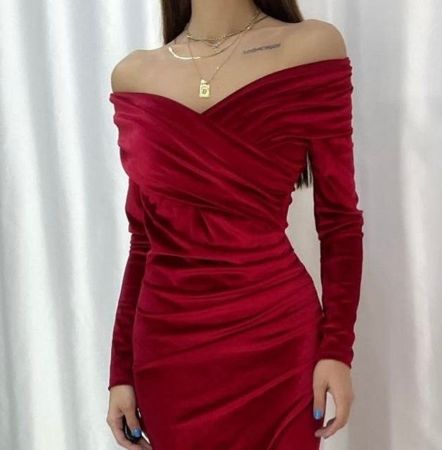 Samtkleid Maxi Off-Shoulder