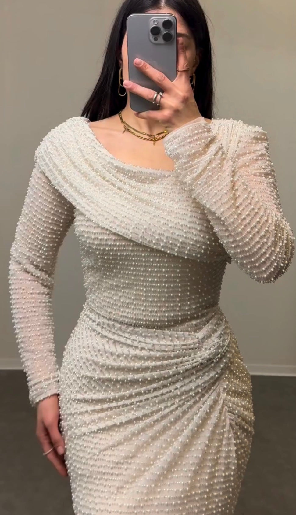 Langarmkleid mit Perlenstickerei