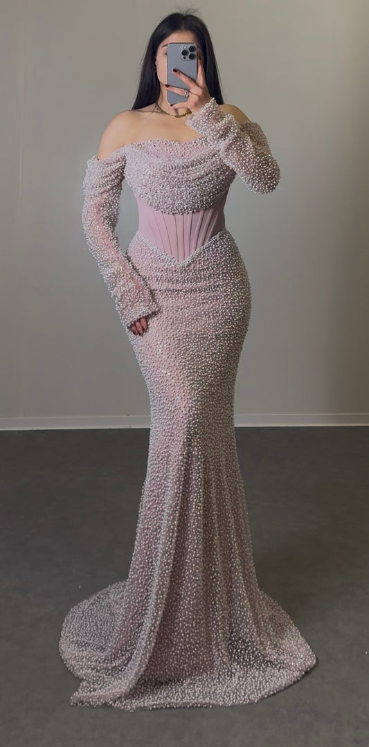 Off-Shoulder Kleid mit Perlen