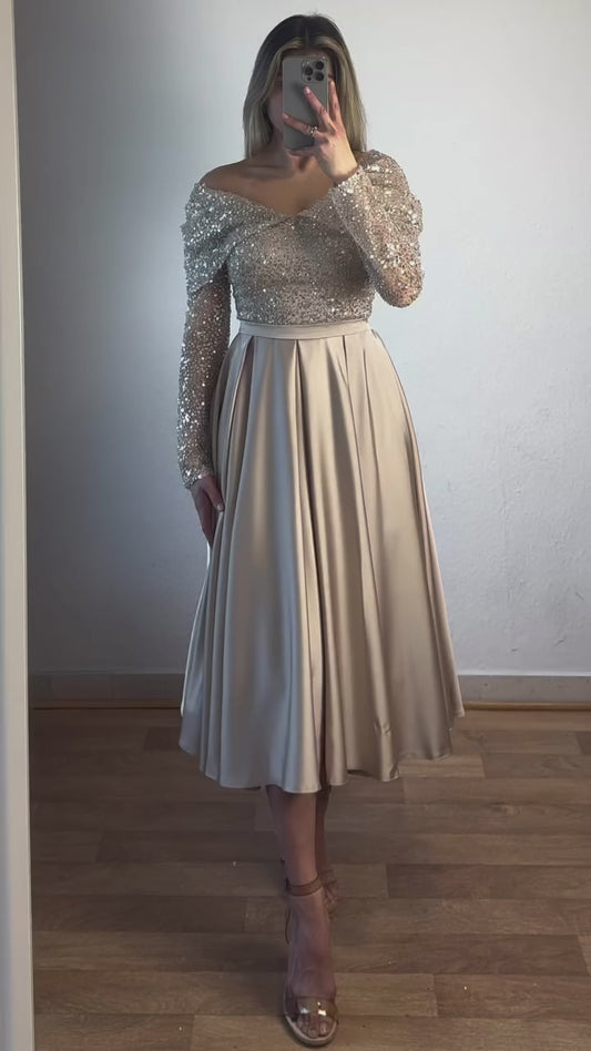 Off-Shoulder Midikleid