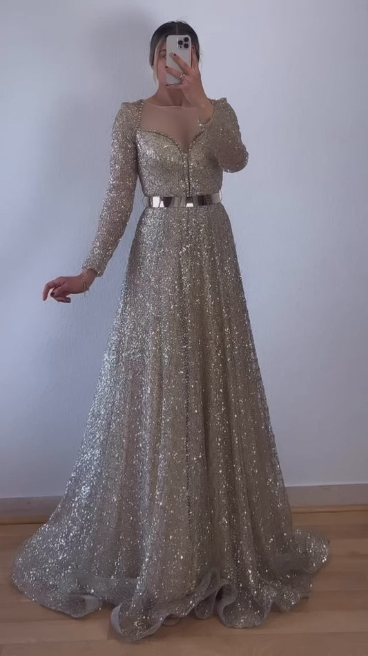Langarmkleid mit Pailletten