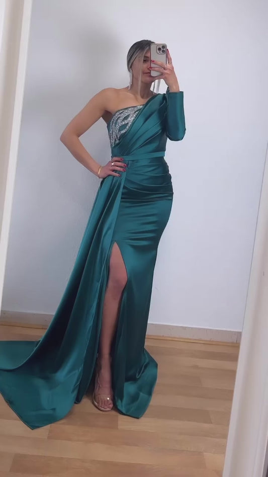 One-Shoulder Maxikleid mit Schleppe