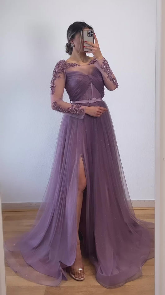 Tüllkleid Maxi mit Spitzenapplikationen