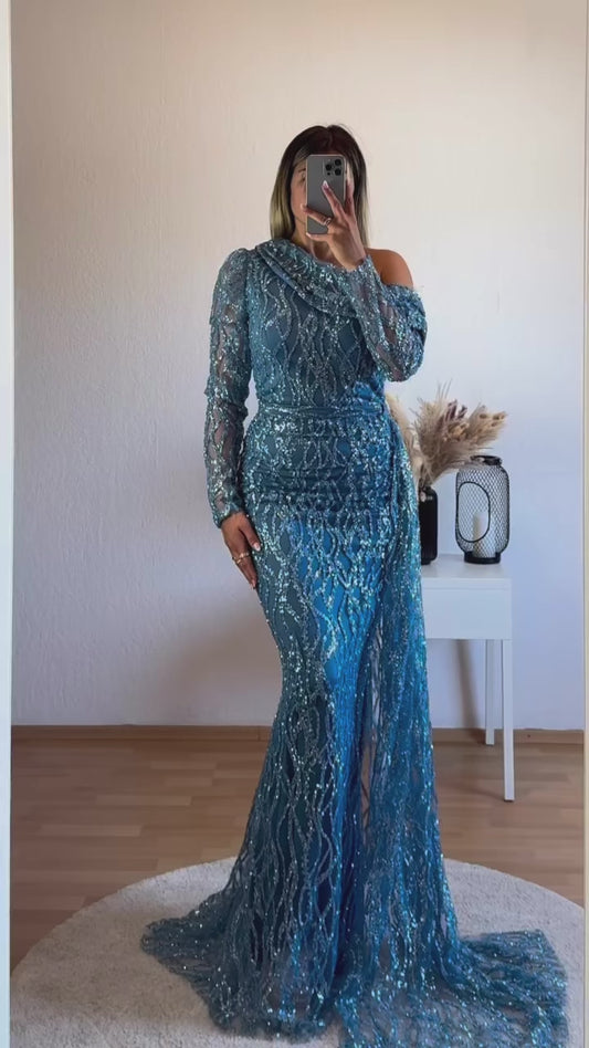 Oneshoulder Kleid mit Pailettendetails