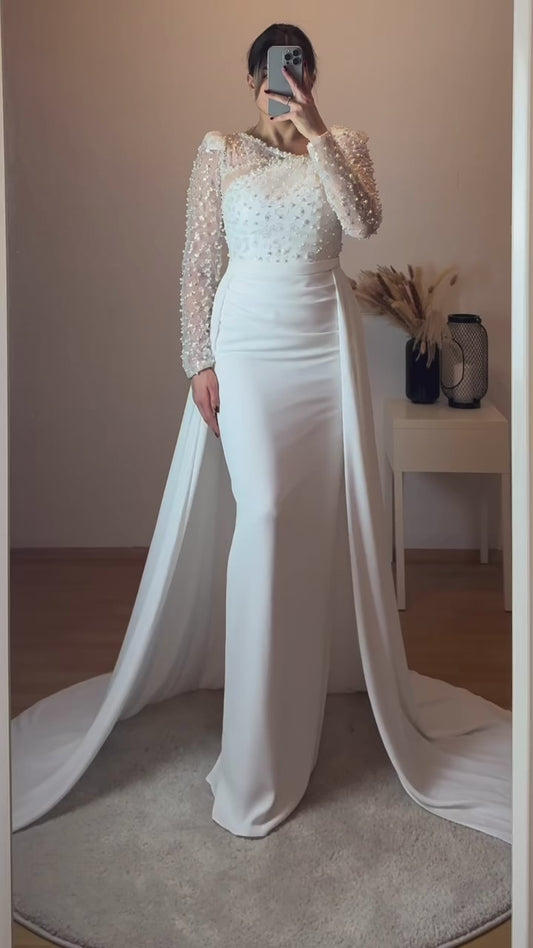 Langarm Maxikleid mit Schleppe