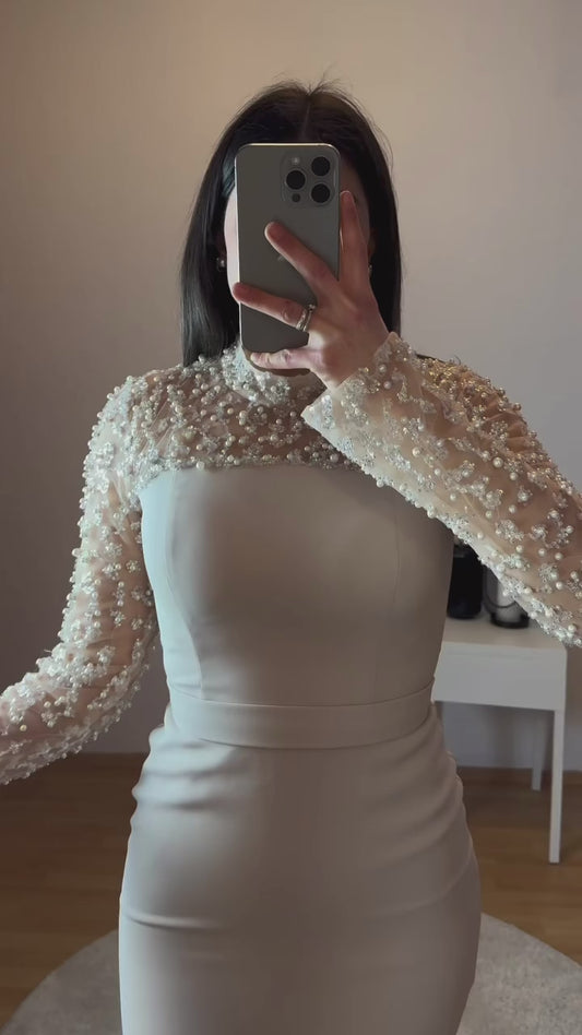 Midaxikleid mit Perlendetails